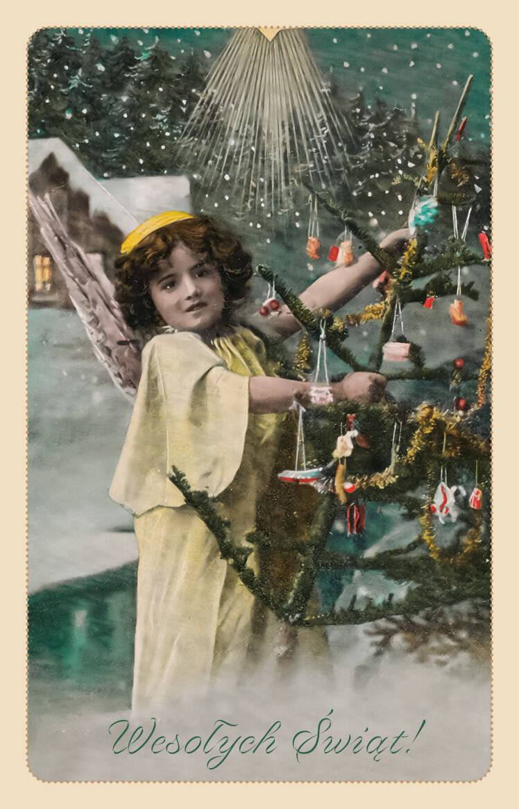 Aniołki, kominiarczyk, sanki i zima. Reprinty dawnych pocztówek na święta i Nowy Rok