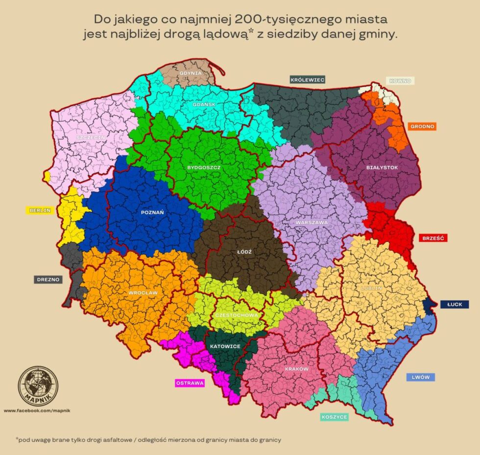 Do Bydgoszczy bliżej nawet spod Koszalina – ciekawa mapa oddziaływania dużych miast